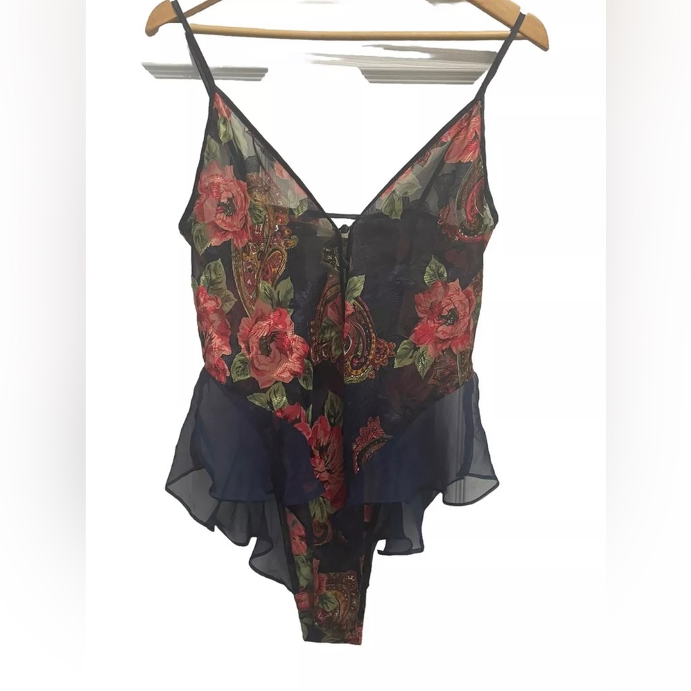 Victoria's Secret Red and Blue Sexy Chemise Sheer Teddy with Floral Design - Picture 1 of 9